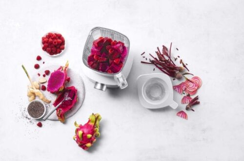 batidora vaso Zwilling Enfinigy con fruta de dragón
